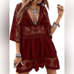 Bohemian Burgundy Sheer Dress